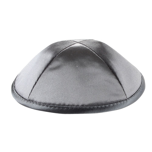 Satin Kippah Deluxe 19cm- with Pin Spot- Gray - Silver