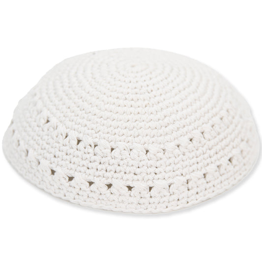 Knitted Kippah 19 cm- White with Holes - 12 pcs