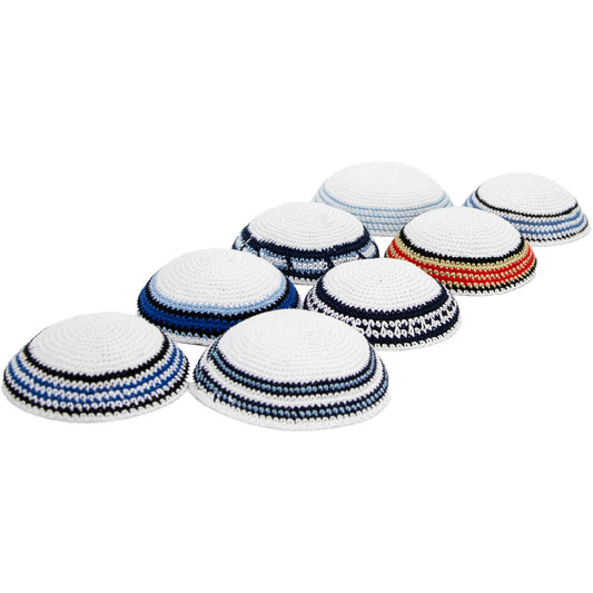 Assorted Knitted Kippah - 16 cm - 24 pcs - White