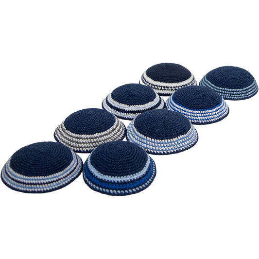 Assorted Knitted Kippah - 16 cm - 24 pcs - Blue