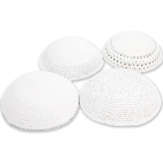Assorted Knitted Kippah - 16 cm - 24 pcs - Silver, White