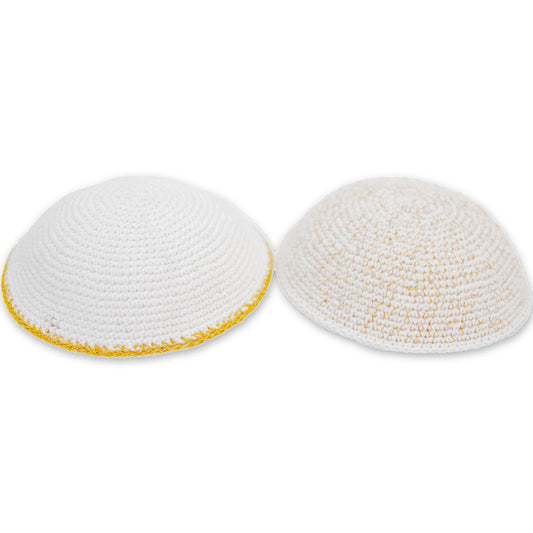 Assorted Knitted Kippah - 16 cm - 24 pcs - Gold, White
