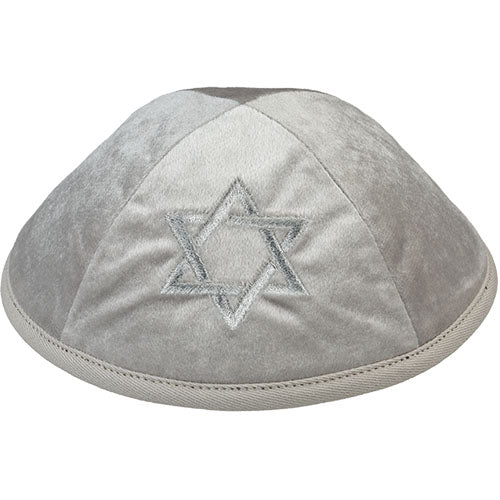 Velvet Kippah with Embroidery Size 4- Light Gray – Model UK14947
