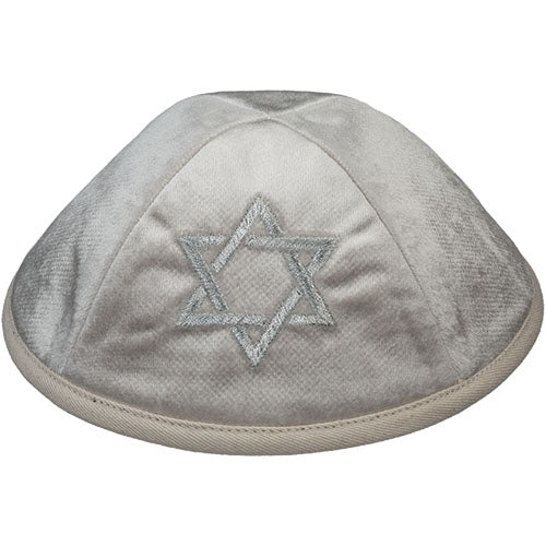 Velvet Kippah with Embroidery Size 4- Pearl – Model UK14950
