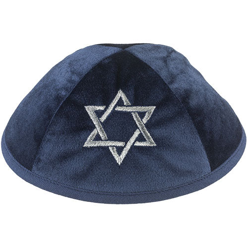 כיפה קטיפה "ארט-מן" עם ריקמה מגן דוד גודל 4 - כחול כהה קטיפה כחול
