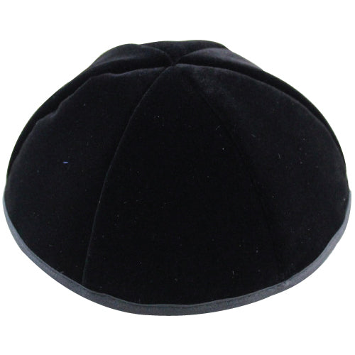 Velvet Plush Black Kippah 6 Parts, 18 cm Size 2 with Rim