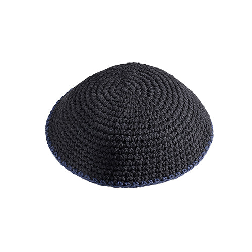 Knitted Kippah 15 cm- Black with Blue Line