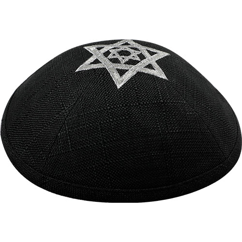 כיפה פשתן עם רקמה 19 ס״מ בד