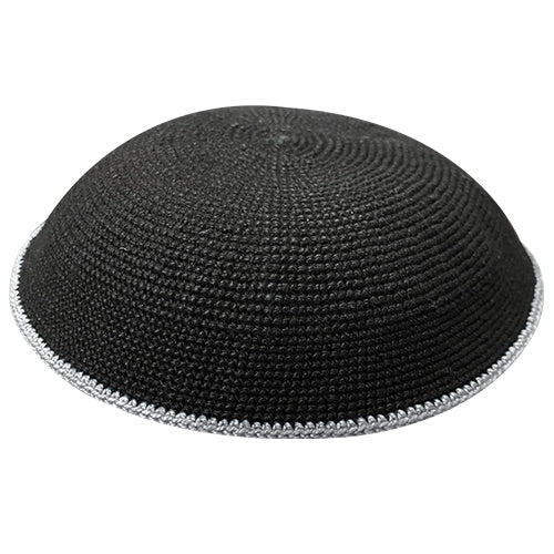 Knitted D.m.c Kippah 20 cm - Black with Gray Rim