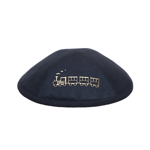 כיפה אולטרא סוויד עם אותיות בולטות17 ס״מ דמוי עור כחול
