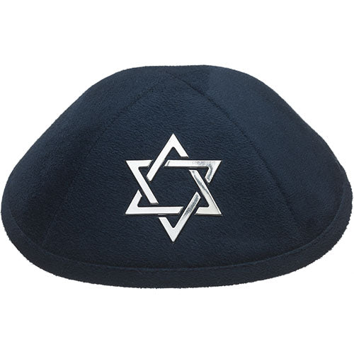 כיפה אולטרא סוויד כחול כהה 19 ס״מ "מגן דויד" כסף דמוי עור כחול כהה