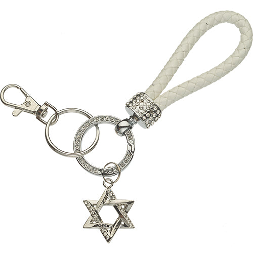 מחזיק מפתחות ניקל עם לולאה מגן דוד ושיבוץ אבנים מתכת גימור ניקל