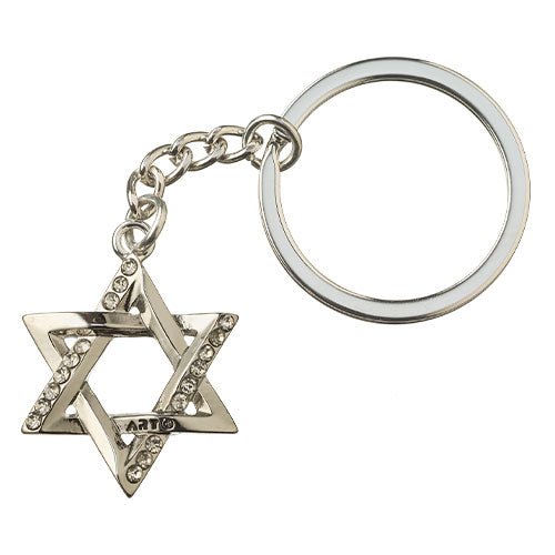 מחזיק מפתחות ניקל - מגן דוד ושיבוץ אבנים מתכת גימור ניקל