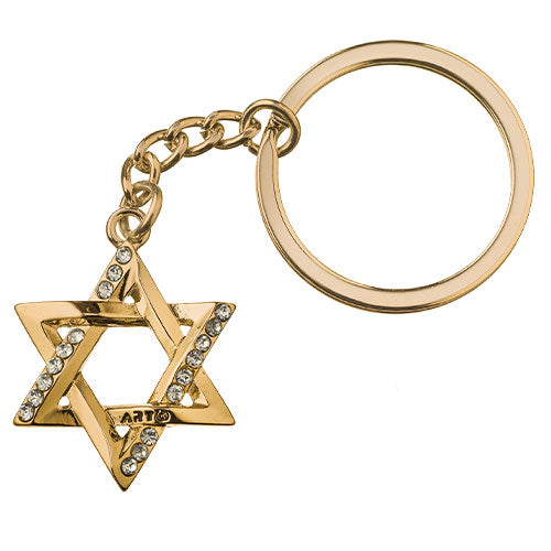 מחזיק מפתחות זהב - מגן דוד ושיבוץ אבנים מתכת גימור זהב