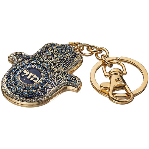 מחזיק מפתחות חמסה "מזל" משובץ 5.5 ס״מ מתכת