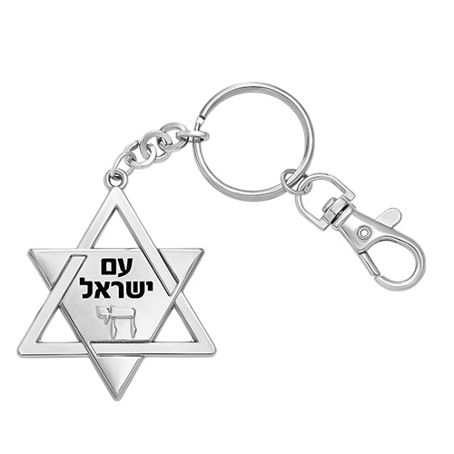 מחזיק מפתחות מגן דוד - 5 ס״מ - ניקל וזהב מתכת גימור ניקל,זהב