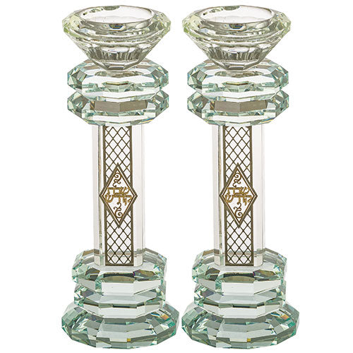 Crystal Candlesticks 19.5 cm with Metal Plaque- Ornaments – Model UK40459