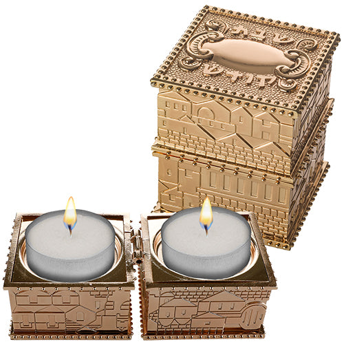Metal Travel Size Candlesticks in a Box with Cover 4×9 cm - Gold – Model UK40541