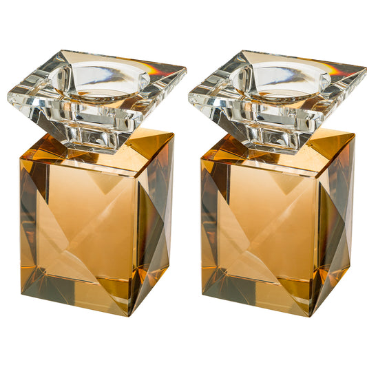 Pair of Crystal Elegant Candlesticks 9 cm - Gold
