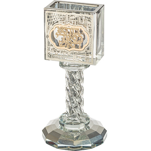 Crystal Havdalah Candle Holder 13 cm with Plaque – Model UK40820