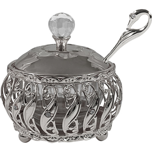 Metal Filigreen Honey Dish, 10 cm - Silver – Model UK41391