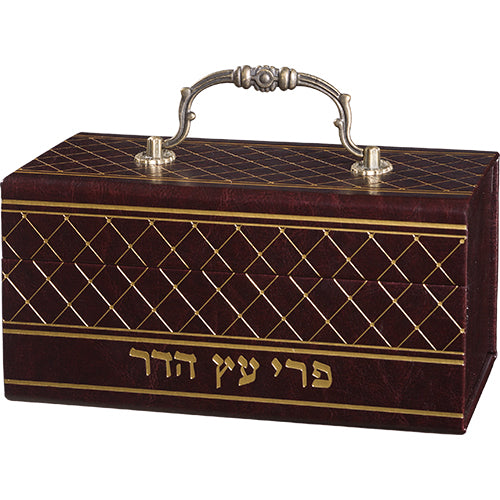 קופסא מהודרת לאתרוג דמוי עור עם ידית 13×19 ס״מ דמוי עור