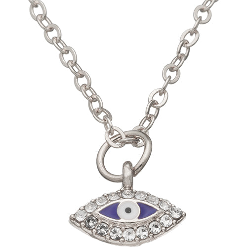 שרשרת ניקל עין עם שיבוץ אבנים 45 ס״מ ציפוי רודיום