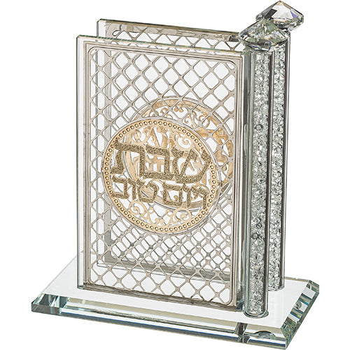 מעמד לגפרורים קריסטל עם פלקטות "עיטורים" 12×12 ס״מ קריסטל