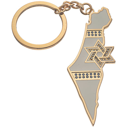 מחזיק מפתחות זהב בצורת מפת ישראל 5 ס״מ מתכת זהב