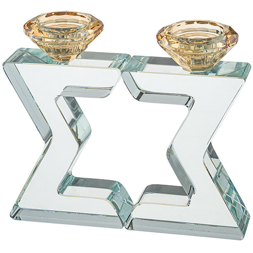 פמוטי קריסטל "מגן דוד" מהודרים 17 ס״מ קריסטל טבעי