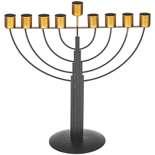 807 פריץ חנוכיית חוטים חצי עגול לשמן - שחור 30 ס״מ מתכת מוכסף