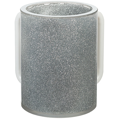 Lucite Clear Washing Cup 13 cm - White Glitter and White Handles