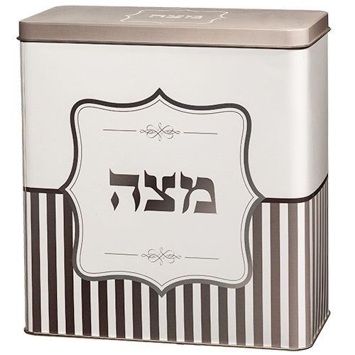 קופסת פח למצות דגם אפור פסים 20.5×19 ס״מ פח אפור