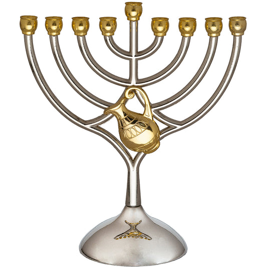 חנוכייה מתכת קנים זהב עם כד 18×16 ס״מ מתכת זהב