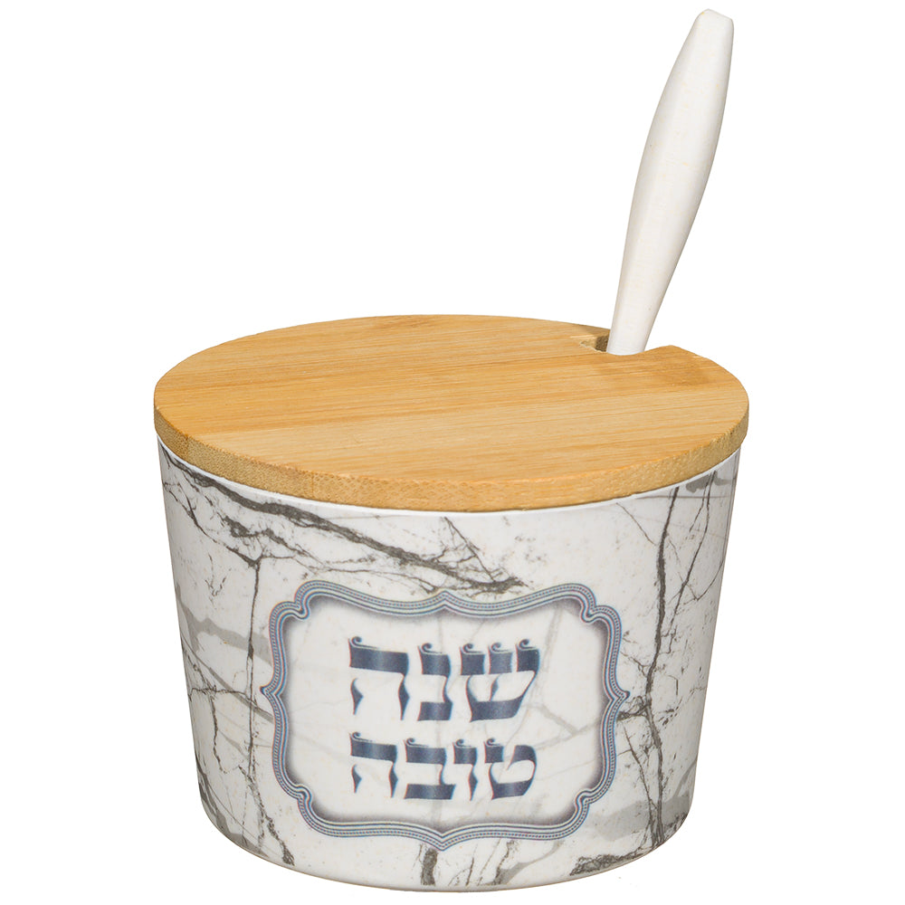 כלי לדבש "במבוק טבעי" "שנה טובה" 6.5 ס״מ במבו צבעוני