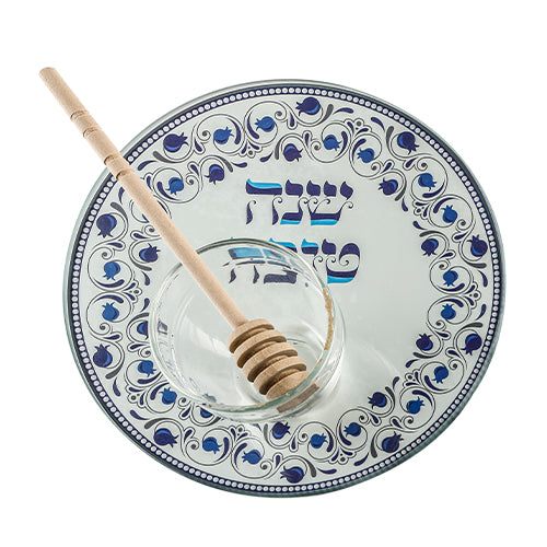 סט להגשת תפוח בדבש זכוכית בלתי שבירה 19 ס״מ זכוכית