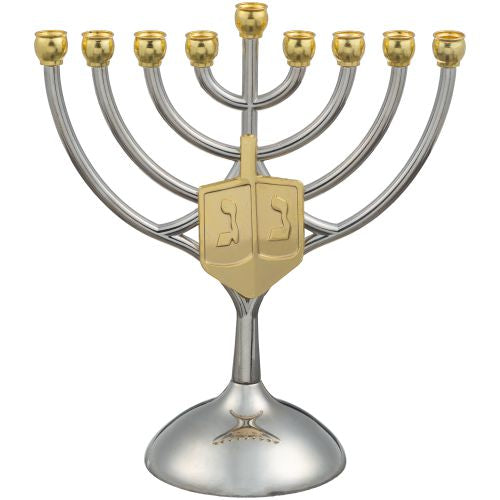חנוכייה מתכת קנים זהב עם סביבון 18×16 ס״מ מתכת זהב