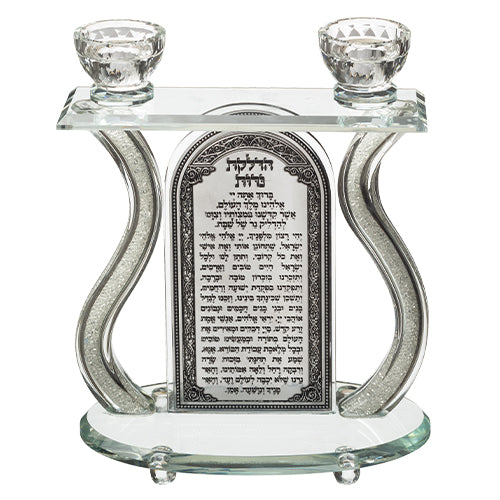 פמוטי קריסטל מהודרים עם פלקטה ואבנים 24×25 ס״מ קריסטל