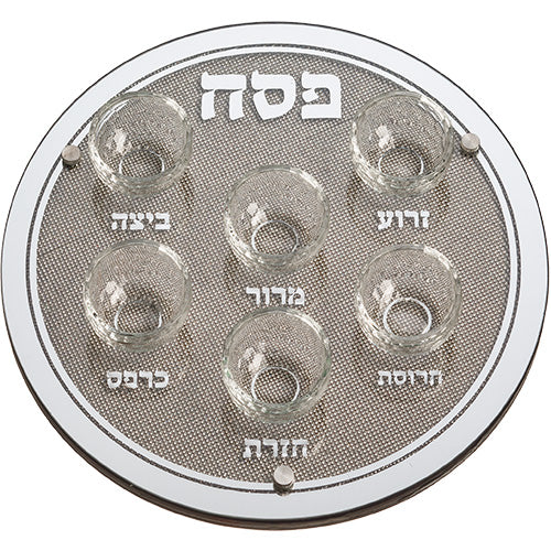 Glass Passover Tray with Stones 36 cm, Inc. 6 Bowls