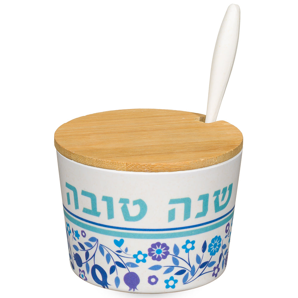 כלי לדבש "במבוק טבעי" "שנה טובה" - 6.5 ס״מ פולירזין