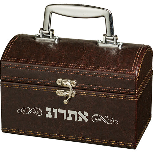 קופסא מהודרת לאתרוג דמוי עור עם ידית ומנעול 13×19 ס״מ דמוי עור