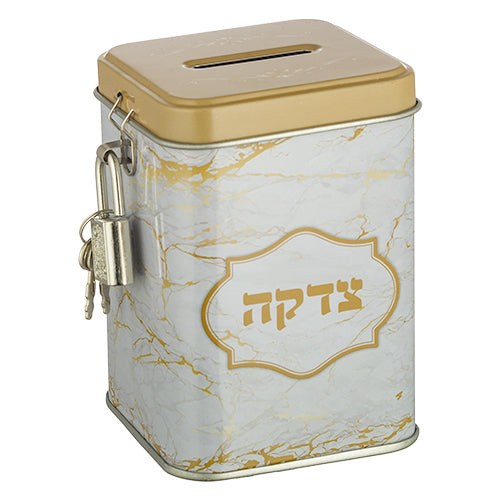 קופת צדקה פח מרובעת "שיש זהב" 10 ס״מ פרספקס