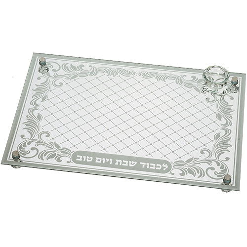 מגש זכוכית מהודר לחלה 45×30 ס״מ זכוכית טבעי