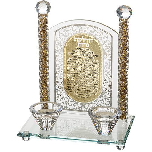 פמוטי קריסטל עם פלקטה הדלקת נרות "עיטורים" 24 ס״מ קריסטל טבעי
