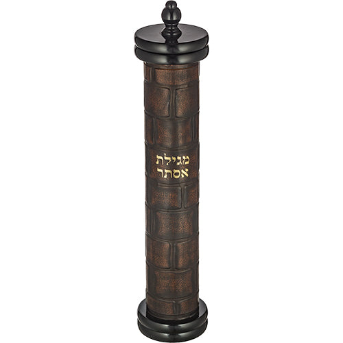 מגילת אסתר אשכנזי עץ + פיו כותל עם פלקטה עבור קלף 39 ס״מ עץ,דמוי עור,קטיפה