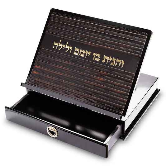 שטנדר מעץ עם פלקטה דמוי עור ומגירה 38×30 ס״מ עץ,דמוי עור