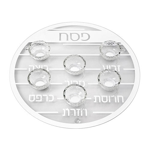צלחת פסח מזכוכית וקריסטל מהודרת 40 ס״מ קריסטל טבעי