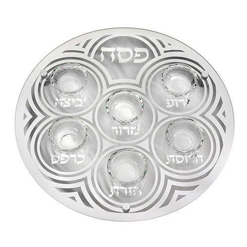 צלחת פסח מזכוכית וקריסטל מהודרת 40 ס״מ זכוכית,קריסטל טבעי