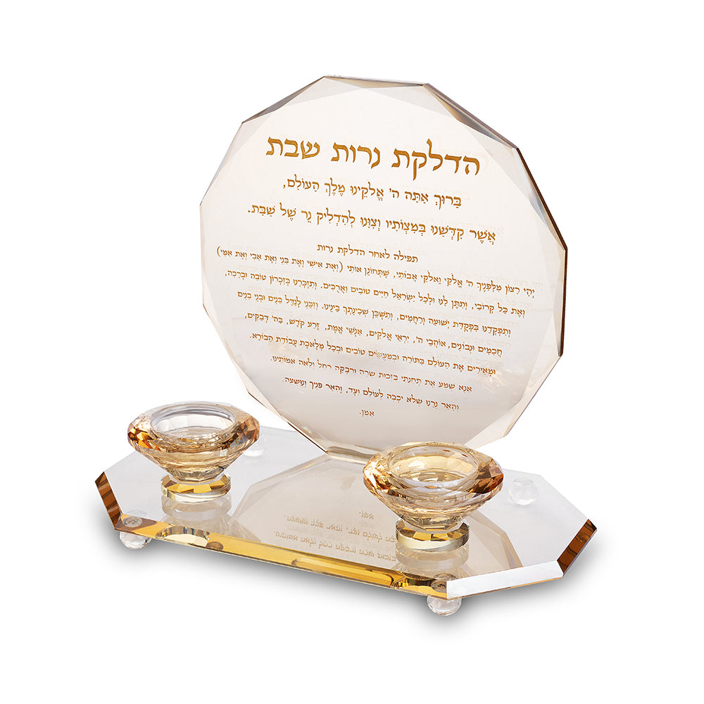 פמוטי קריסטל זהב שמפניה עם הדלקת נרות זהב 25.5×22 קריסטל זהב שמפניה