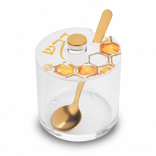 Lucite Honey Dish 7.6×7 cm Gold Print